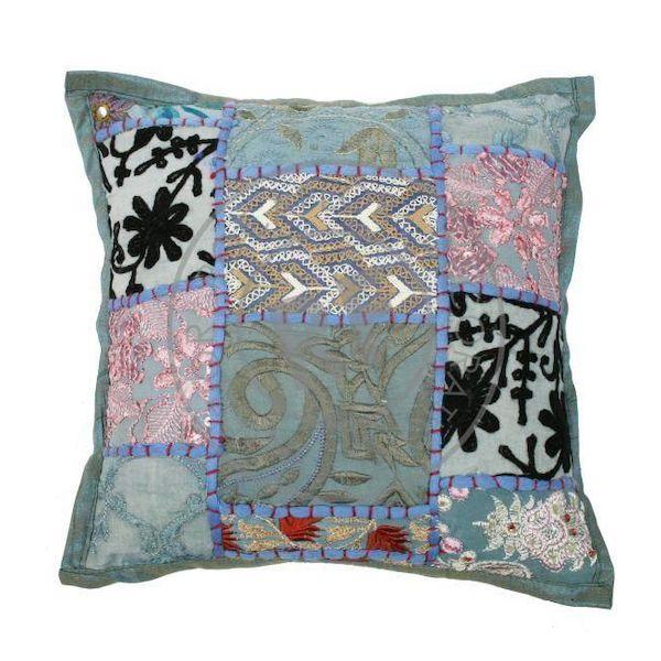 Kussentje India Patchwork pastel groen-blauw 30x30cm - Image 3