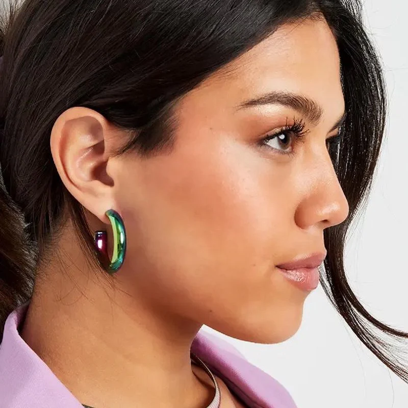 Oorbellen holografisch halve cirkel RVS Groen Paars - Image 3